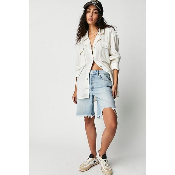 Free People $108 We The Free Izzy Cargo Double Cloth Buttondown NEW - Picture 3 of 3